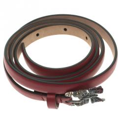 Pre Owned حزام سكيني فالنتينو إبزيم بنقوش فراشة مرصع كريستال جلد عنابني 85 سم