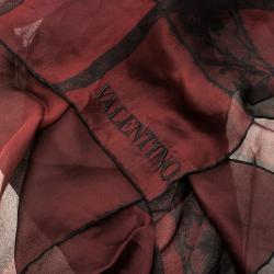 Pre Owned Valentino Burgundy Floral Lace Print Silk Stole 
