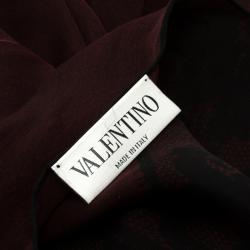 Pre Owned Valentino Burgundy Floral Lace Print Silk Stole 