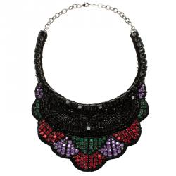 Pre Owned Valentino Multicolor Crystal Fabric Necklace