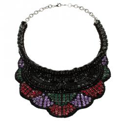 Pre Owned Valentino Multicolor Crystal Fabric Necklace