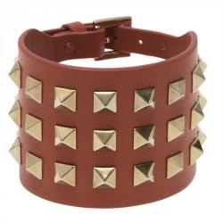 Pre Owned Valentino Rockstud Orange Leather Gold Tone Bracelet