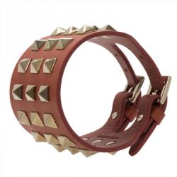 Pre Owned Valentino Rockstud Orange Leather Gold Tone Bracelet