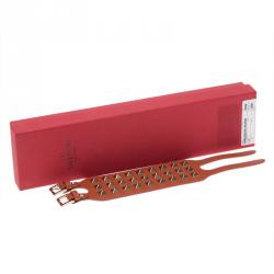 Pre Owned Valentino Rockstud Orange Leather Gold Tone Bracelet