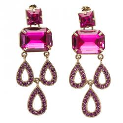 Pre Owned أقراط فالنتينو ذهبية مرصعة كريستال وردي طويلة متدلية بمسمار