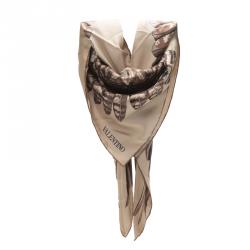 Pre Owned وشاح فالنتينو حرير بيج نسر مطبوع