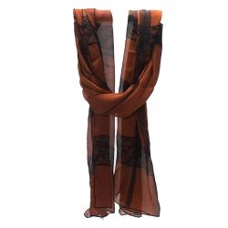 Pre Owned وشاح فالنتينو مطبوع دانتيل حرير بني