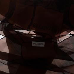 Pre Owned وشاح فالنتينو مطبوع دانتيل حرير بني