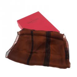 Pre Owned وشاح فالنتينو مطبوع دانتيل حرير بني