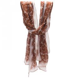 مملوكة مسبقًا Valentino White and Brown Floral Lace Print Silk Stole