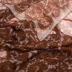 مملوكة مسبقًا Valentino White and Brown Floral Lace Print Silk Stole