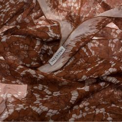 مملوكة مسبقًا Valentino White and Brown Floral Lace Print Silk Stole