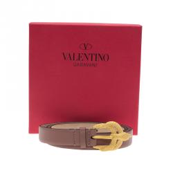 مملوكة مسبقًا Valentino Brown Leather Phoenix Buckle Belt 90 CM