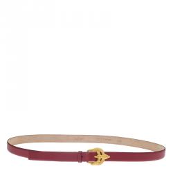 Pre Owned Valentino Maroon Leather Phoenix Buckle Belt 90 CM