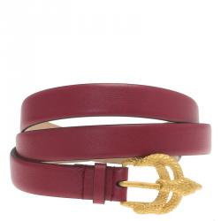Pre Owned Valentino Maroon Leather Phoenix Buckle Belt 90 CM