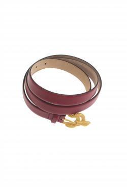 Pre Owned Valentino Maroon Leather Phoenix Buckle Belt 90 CM