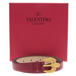 Pre Owned Valentino Maroon Leather Phoenix Buckle Belt 90 CM