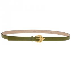 Pre Owned Valentino Green Leather Phoenix Buckle Belt 95 CM