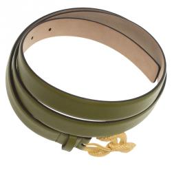 Pre Owned Valentino Green Leather Phoenix Buckle Belt 95 CM