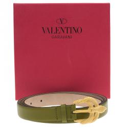 Pre Owned Valentino Green Leather Phoenix Buckle Belt 95 CM