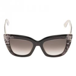 Pre Owned Valentino Black and White Lace Print V710S Cat Eye Sunglasses
