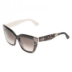 Pre Owned Valentino Black and White Lace Print V710S Cat Eye Sunglasses