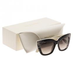 Pre Owned Valentino Black and White Lace Print V710S Cat Eye Sunglasses