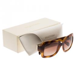 Pre Owned Valentino Tortoise Frame V714S Superstud Square Sunglasses
