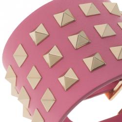 مملوكة مسبقًا Valentino Rockstud Wide Pink Leather Gold Tone Bracelet