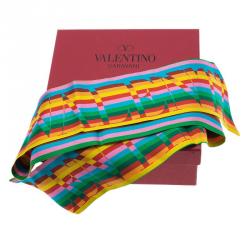 Pre Owned Valentino Multicolor Monogram Printed Silk Neck Scarf