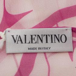 Pre Owned Valentino Signature White & Pink Printed Long Silk Scarf