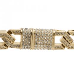 Pre Owned قلادة فالنتينو بشكل سلسلة مرصعة بالكريستال ذهبية اللون