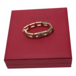 Pre Owned Valentino Crystal Studded Chain Link Gold Tone Bracelet 18.50cm