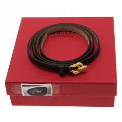 Pre Owned Valentino Black Leather Phoenix Buckle Belt 85 CM