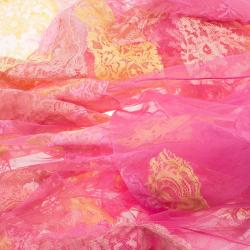 Pre Owned Valentino Pink & Yellow Floral Net Lace Scarf