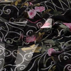 Pre Owned Valentino Black Rose Trellis Printed Silk Scarf 