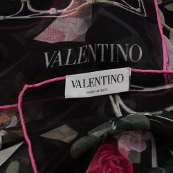 Pre Owned Valentino Black Rose Trellis Printed Silk Scarf 