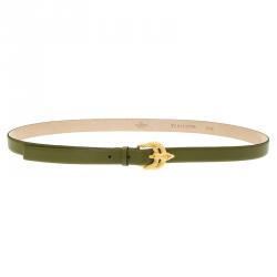 مملوكة مسبقًا Valentino Military Green Leather Phoenix Buckle Belt 90 CM