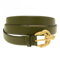 مملوكة مسبقًا Valentino Military Green Leather Phoenix Buckle Belt 90 CM
