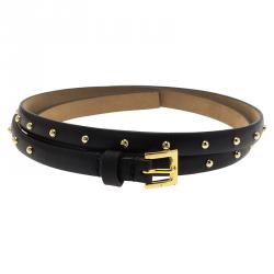 Pre Owned حزام فالنتينو سكيني جلد مرصع أسود 75 سم