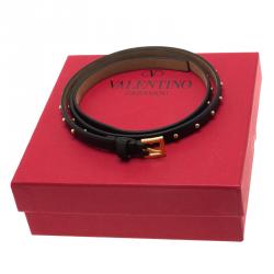 Pre Owned حزام فالنتينو سكيني جلد مرصع أسود 75 سم