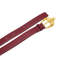 Pre Owned حزام فالنتينو بأبزيم بحلية ثعبان جلد أحمر 85 سم