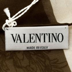 Pre Owned وشاح فالنتينو حرير مطبع ورد اخضر زيتوني وكريمي