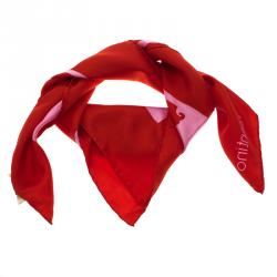 Pre Owned وشاح فالنتينو 1970 ري-إيديا فينتدج حرير مطبوع وردي وأحمر مربع