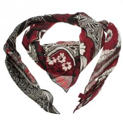 Pre Owned Valentino Black and Red Floral Printed Silk Square Stole