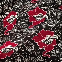 Pre Owned Valentino Black and Red Floral Printed Silk Square Stole