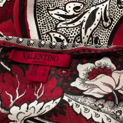 Pre Owned Valentino Black and Red Floral Printed Silk Square Stole