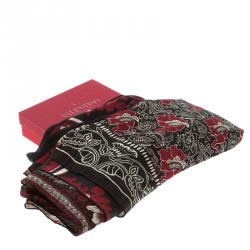 Pre Owned Valentino Black and Red Floral Printed Silk Square Stole