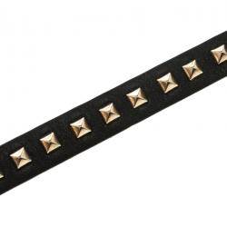 Pre Owned Valentino Gold Tone Rockstuds Black Leather Double Wrap Bracelet