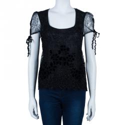 Pre Owned Valentino Black Beaded Top M